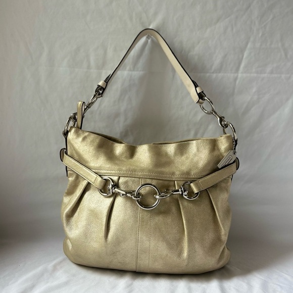 Coach Handbags - COACH VTG Shimmer Metallic Gold Soft Pleated Goat Suede Belted Hobo Shoulder Bag